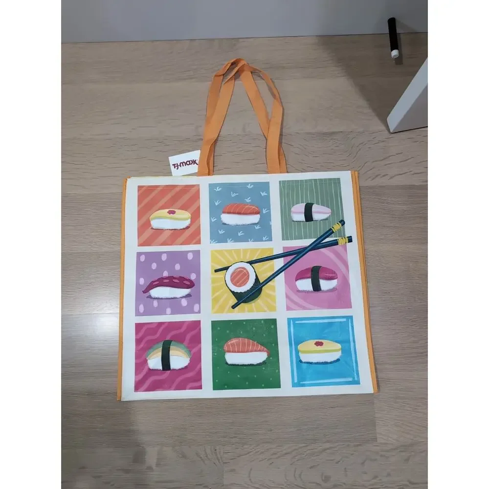Sushi Nigri Orange Collage‎ Shopping Bag Reusable Large Tote Gift TJMaxx New